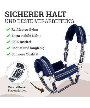 Esposita Halfter Champion Edition - Fluffy Soft Underlayed Stallhalter in Navy/Silver (Full/WB) - Premium Equestrian Gear for International Shipping - Buy Online on GoSupps.com