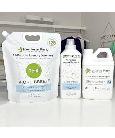 Heritage Park All-Purpose Shore Breeze Laundry Detergent - Lightly Scented pH-Neutral Ultra Concentrated with Stain-Fighting Enzymes (64 fl oz Refill Pouch) - Shop Internationally - Buy Online on GoSupps.com