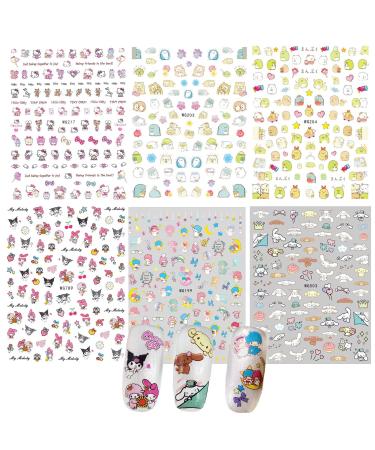 6 Sheets Mixture Cute Kawaii Cartoon Nail Art Stickers Decal for Nail Art,3D Self Adhesive Nail Design Nail Art Supplies Cute Nail Decals for Women Girls Kids Ml