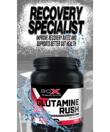 BioX Glutamine Rush | L-Glutamine Powder for Muscle Recovery Immunity Digestive Health | 5 Grams Pure L-Glutamine | Naturally Fermented Vegan | Unflavoured 200 Servings (1000g) - Buy Online on GoSupps.com
