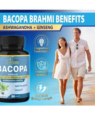Organic Cadane Bacopa Monnieri Supplement - Blended with Ashwgandha Ginseng Saw Palmetto Shilajit - 90 Capsules for 3 Month Supply - Buy Online on GoSupps.com