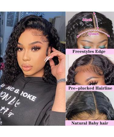 MSGEM 13x4 Deep Wave Brazilian Curly Bob Wig 10 | Transparent Lace Front Human Hair Wig for Black Women | Pre Plucked Wet and Wavy Frontal Wig with Baby Hair - Buy Online on GoSupps.com