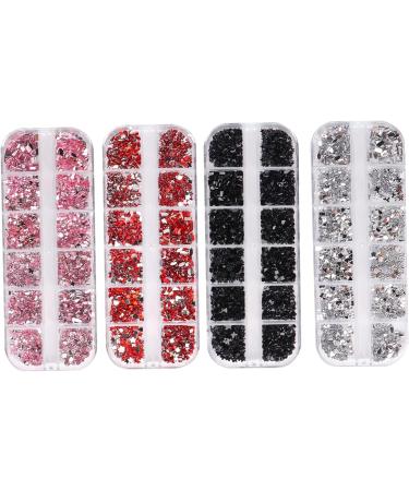 Nail Gems 2 Plates Rhinestones for Nail Art 2 Colors 12 Grids Different Shape 3D Nail Art Gems with Rhinestone Picker Dotting Pen Style1 Beauty Supplies red + as shown - Buy Online on GoSupps.com