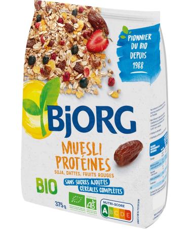 BJORG - Muesli Prot ines - Soja Dattes Fruits Rouges Bio - Sans Sucres Ajout s - 375 g (Lot de 3) - Buy Online on GoSupps.com