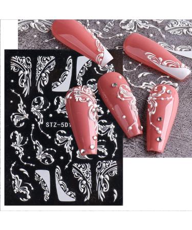 Lace Flower Nail Art Stickers Decals - 5D Self-Adhesive Design for Wedding Nails - Embossed Rose White Sliders - Acrylic Engraved Decals for Manicure - Women's 3D Nail Foil Sticker Decor - Buy Online on GoSupps.com