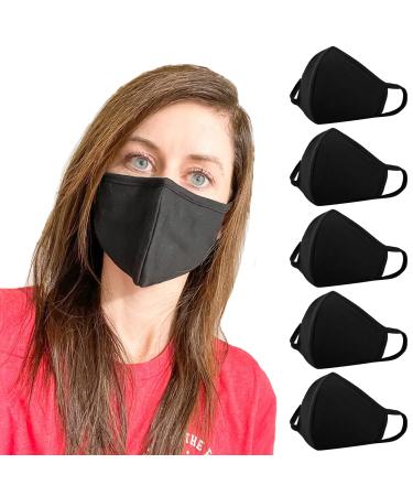 comfso Cloth Face Masks Cotton with Nose Bridge Wire for Girls Boys Men Women Pack of 5 Black