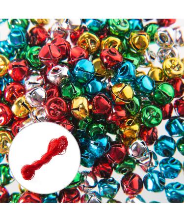 200PCS Jingle Bells,Small Bell Mini Bells Bulk with 25M Red Cords for Christmas, Party & Festival Decorations and Jewelry Making, 10 mm 10mm/200
