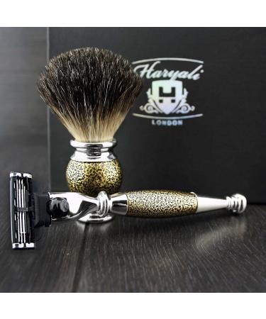 Haryali London 3-Part Men's Shaving Set | Shaving Brush Blades & Black Roof Hair | Perfect Gift for Men - Buy Online on GoSupps.com