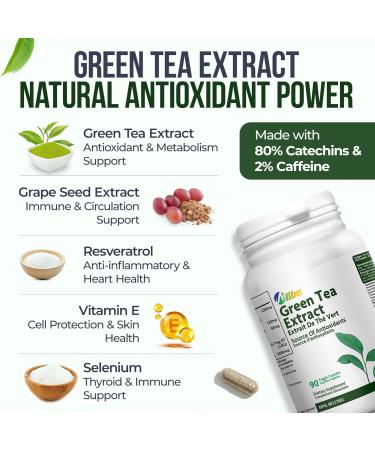 220mg Green Tea Extract Capsules 120mg Resveratrol & 90mg Grape Seed Extract with Viatmin E and Selenium 4 Packs of 90 Antioxidant Support Capsules Serving Size: 1 Capsule 360 Days Supply 90 Count (Pack of 4) - Buy Online on GoSupps.com