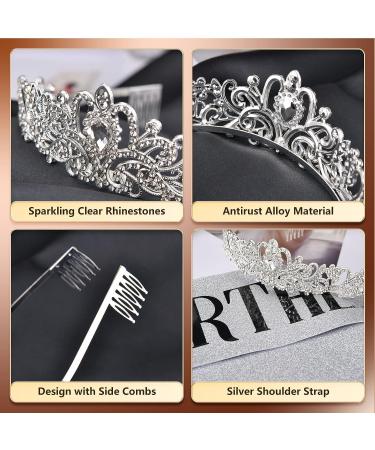 ZeroStage Birthday Queen Sash and Tiara Set - Crystal Crown Rhinestone Headband for Women - Princess Party Decorations and Gifts - Silver - Buy Online on GoSupps.com