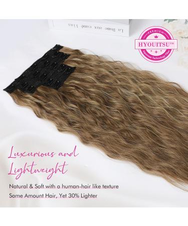 REECHO Clip in Hair Extensions - 5PCS Brown 24 Thick Long Loose Waves HE002 - Invisible Lace Weft Natural Soft Hairpieces for Women - Light Brown with Blonde Highlights - Buy Online on GoSupps.com
