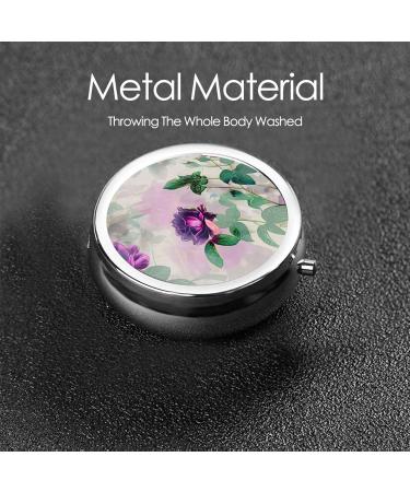 Purple Roses Portable Metal Pill Box - Round Mini 3-Compartment Travel Case for Small Pills | Hinged Design | Perfect for On-the-Go - Buy Online on GoSupps.com