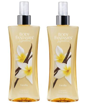 Body Fantasies Signature Vanilla Fragrance Body Spray for Women 8 Ounce. Pack of 2