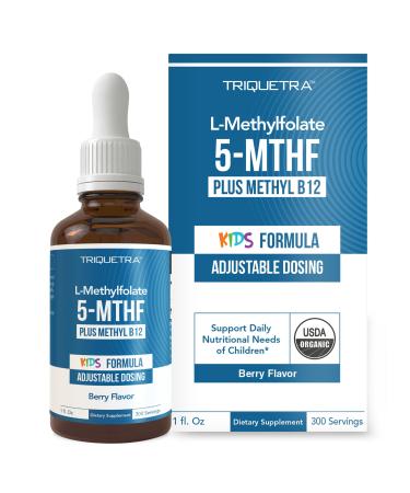 Organic Kids Methylfolate + Methyl B12 Cofactor - Organic Berry Flavor Sublingual Form - 5-MTHF Form Superior Form of Folate - Adjustable Dosing for All Ages - Mood Behavior Cognition - 1 oz.