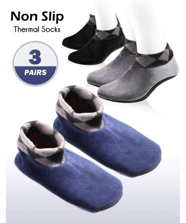 Geyoga 3 Pairs Winter Non-Slip Thermal Socks for Men - Black, Navy Blue, Dark Grey - Buy Online on GoSupps.com