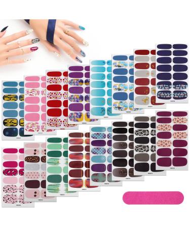 MWOOT 16 Sheets Full Wraps Nail Stickers Assorted Leopard Self Adhesive Nail Polish Stickers with Nail File Nail Art Decals Strips Manicure Kits for DIY Nail Art