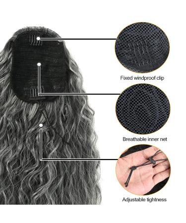 Jolelyne Gray Wavy Drawstring Ponytail Extension - Long Curly Synthetic Hair Clip In for Black Women - 28inch Grey Ponytail Extensions - Buy Online on GoSupps.com