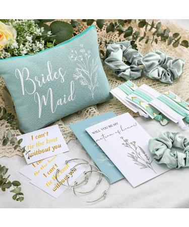 Cunno 48 Pcs Bridesmaid Proposal Set | Maid of Honor Gifts | Bridal Shower Makeup Bags, Scrunchies, Hair Bracelets & Invitation Cards in Green - Buy Online on GoSupps.com