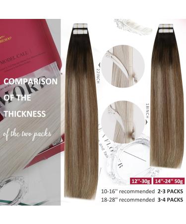 Moresoo Invisible Tape In Hair Extensions - Real Brown Ombre Tapes 60cm 20pcs/50g | Dark Brown to Gold Blonde - #4/10/16 - Buy Online on GoSupps.com