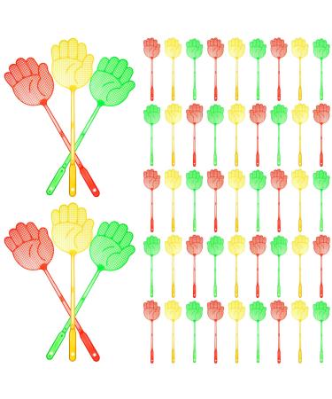 60 Pack Hand Shaped Fly Swatter Manual Colorful Heavy Duty Plastic Long Handle Large Funny 17 Inch Fly Killer for Home Indoor Outdoor