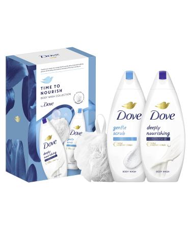 Dove Time to Nourish Body Wash Collection Gift Set with a luxury shower puff perfect gifts for her 2 piece