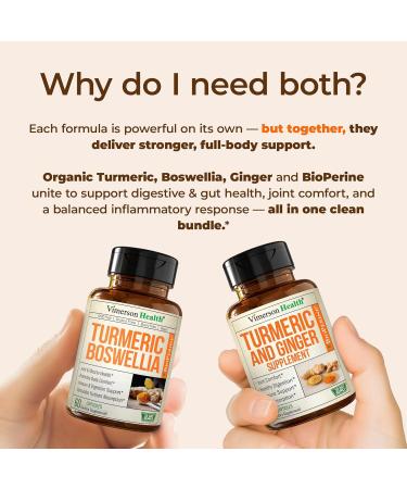 Turmeric Supplement Bundle 2-Pack Organic Turmeric Curcumin Supplement with 95% Curcuminoids + 65% Boswellia Extract Ginger Root & Black Pepper (BioPerine) High Absorption 2 x 60 Vegan Capsules - Buy Online on GoSupps.com