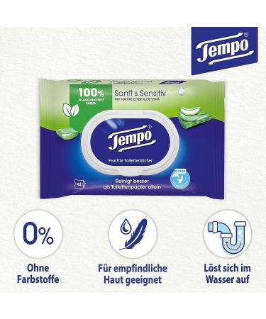 Tempo Wet Toilet Paper - Gentle & Sensitive with Aloe Vera 1 Pack (42 Sheets) for a Refreshing Clean | International Shipping Available - Buy Online on GoSupps.com