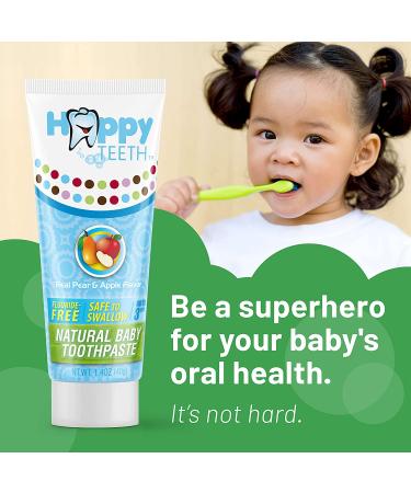 Happy Teeth Natural Baby Toothpaste - Fluoride-Free Pear Apple Flavor for Ages 0-3 | Safe to Swallow Toddler Toothpaste - 1.4 oz - Buy Online on GoSupps.com