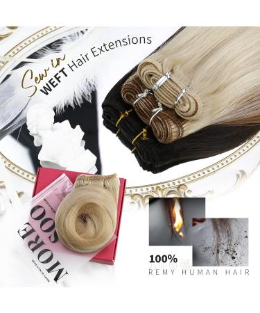 Moresoo Blonde Human Hair Weft 16 Inch Double Weft Sew in Hair Extensions - Real Hair Caramel Blonde with Platinum Blonde - 18 Inch 100g/Pack #14/613 - Buy Online on GoSupps.com