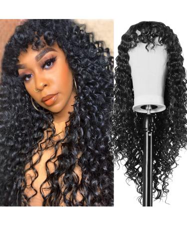 Deep Curly Wigs for Black Women Long Afro Curly Wig With Bangs,High Density Natural Black Color Layered Synthetic Full Wigs (24inch, 1B) 24 Inch (Pack of 1) 1B