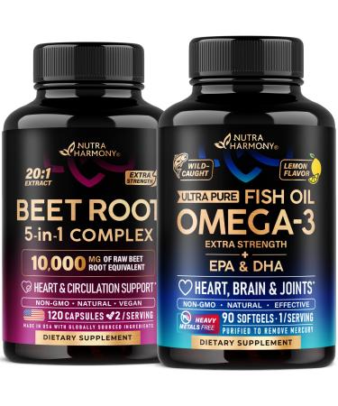 NUTRAHARMONY Beet Root Capsules & Omega 3 Fish Oil Softgels