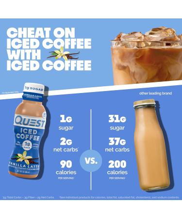 Quest Nutrition Iced Coffee Vanilla Latte - 1g Sugar 10g Protein 90 Calories 200mg Caffeine - 4 Count (2.5 Fl Oz - Buy Online on GoSupps.com