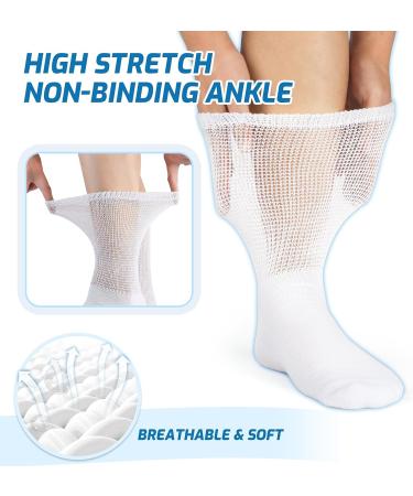 LIN Diabetic Socks for Men & Women | Non-Binding Circulatory Extra Wide Top | 12 Pairs Crew/Snow White - Buy Online on GoSupps.com