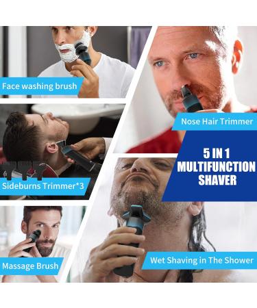 5-in-1 Electric Rotary Shaver for Men - IPX7 Waterproof, Rechargeable Cordless Razor for Shaving Beard, Body, and Pubic Hair - Blue - Buy Online on GoSupps.com