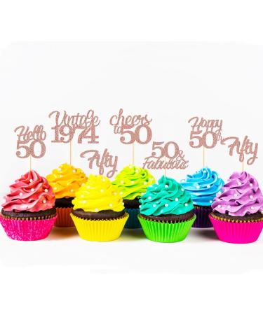 Sotpot 50th Birthday Cupcake Toppers 30 Pcs Rose Gold Glitter Fabulous/Cheers/Hello 50 Cupcake Picks Birthday Party Cupcake Decorations (6 Styles) Rose Gold 50th - Buy Online on GoSupps.com