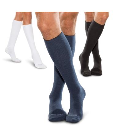 SmartKnit Seamless Over-The-Calf Socks 3-Pack for Diabetes Arthritis or Sensitive Feet (Black White Navy - Small)