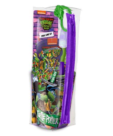Mr.White Official Licensed Ninja Turtle Pouch Set Perfect for Kids 3+ Years : Travel Friendly Including Manual Toothbrush with Suction Cup Travel Cap Kids Mild Mint Flavour Toothpaste 75ml 1 Beaker