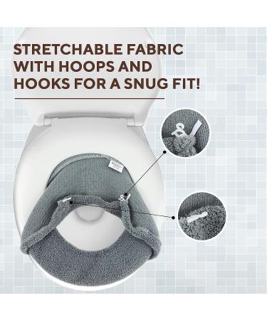 Warm-n-Comfy Plush Toilet Seat Cover - Round & Elongated 14x18 - Machine-Washable - Frost Gray - Buy Online on GoSupps.com