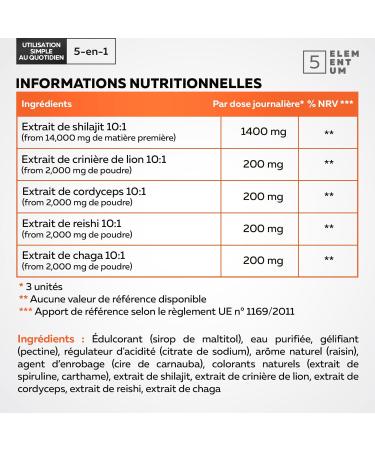  5 elementum Shilajit Original Shilajit Rubbers 2200mg - Premium Quality Shilajit Rubber with Lion's Mane Reishi Chaga & Cordyceps - Himalayan Shilajit for Energy & Energy - Buy Online on GoSupps.com