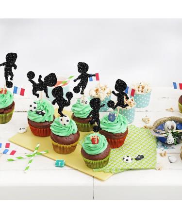 24Pcs Kids Soccer Cupcake Toppers Black Glitter Soccer Birthday Cake Topper Decorations for Boys Soccer Cupcake Picks Cake Decorations for Boys Birthday Party Supplies Style 3-Black - Buy Online on GoSupps.com