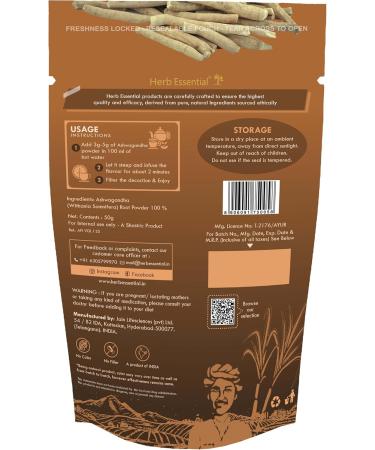 Herb Essential Organic Ashwagandha Root Powder 1.76 oz (0.11 lbs) Withania Somnifera Vegan Gluten-Free & Non-GMO GMP Certified Herbal Ashwagandha Supplements from India - Buy Online on GoSupps.com