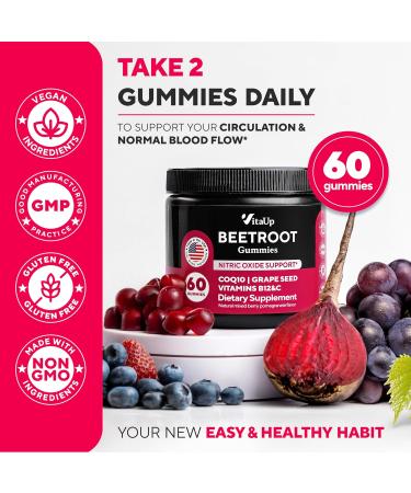 Beet Root Gummies Nitric Oxide Beets Supplements with CoQ10 Grape Seed Vitamin C B12 & B3 60 Beets Chews Gummies 60 Count (Pack of 1) - Buy Online on GoSupps.com