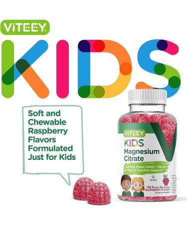Kids Magnesium Citrate Gummies 120 Count Chewable Supplements for Sleep Aid, Calm Mood & Muscle Relaxation Raspberry Flavor - Buy Online on GoSupps.com