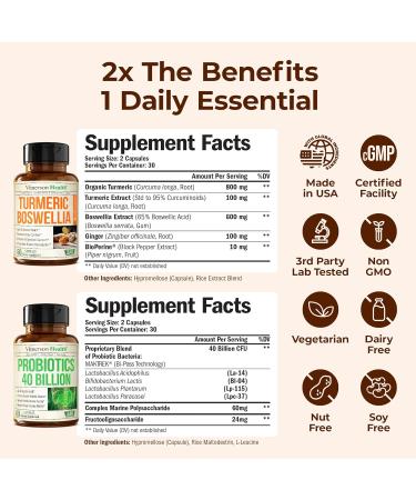 Boswellia Turmeric Curcumin Supplement + 40 Billion CFU Probiotics for Women & Men with Prebiotics Bundle for Joint & Immune Support Digestive & Gut Health with Ginger Root Organic Turmeric Powder - Buy Online on GoSupps.com