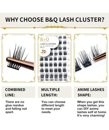 72 Count D Curl Individual Cluster Lashes | Natural Soft Fluffy DIY Lash Extensions - B&Q Lash Clusters | D-10mm B 36 - Buy Online on GoSupps.com