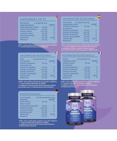 Melatonin 0.5 mg Gummies - 120 Vegan Sleep Bears with Valerian Passion Flower Chamomile & Lavender - Besohappy Double Pack - Blueberry Flavor - Buy Online on GoSupps.com