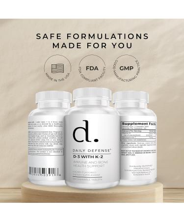 Daily Defense Immune Defense Supplements Vitamin D3 K2 2000IU for Heart Health Daily Immune Support Mental Clarity & Muscle Function - 100 Chewable Tablets - Buy Online on GoSupps.com