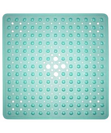 YINENN Shower Mat Square Bathroom Mats 21 x 21 inches with Suction Cups and Drain Holes, Non Slip and Washable for Showers (Green)