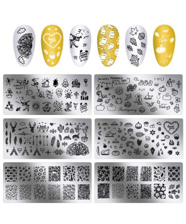 6-Piece Thanksgiving Fall Nail Stamping Plates Set for Nail Design Decoration - Buy Online on GoSupps.com