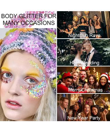 Holographic Body Glitter Gel 2Pcs Set | Waterproof Chunky Liquid Glitter for Rave Festival Makeup | Long Lasting 12 Hour Wear | 1oz (Laser White & Pink) - Buy Online on GoSupps.com